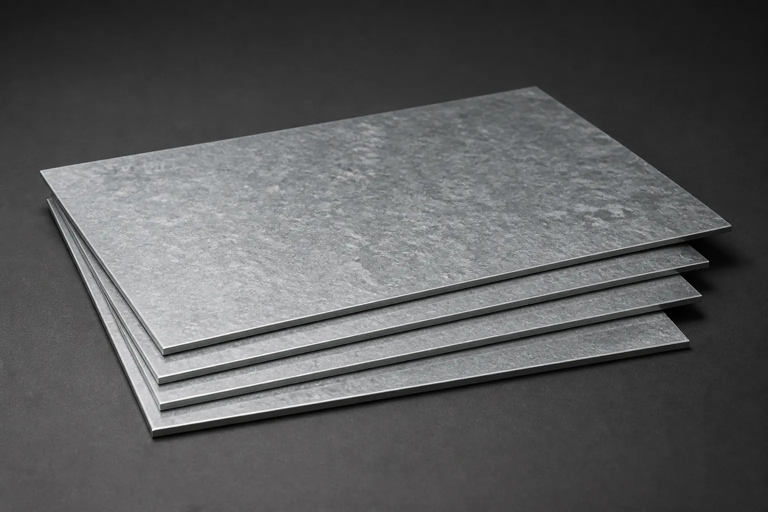 Cuatro hojas de acero galvanizado dispuestas en abanico